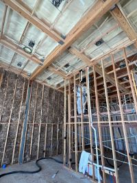 Spray foam insulation on the ceiling of a building